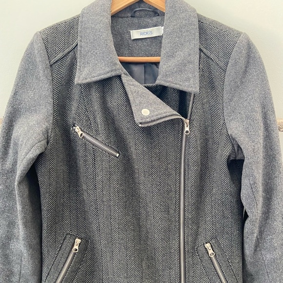 Women’s Side Zip Stylish Chevron Wool Blend Long Fall Coat - Picture 2 of 7